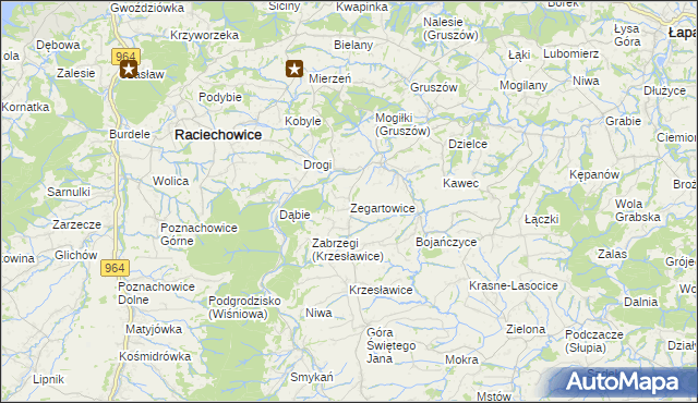 mapa Zegartowice gmina Raciechowice, Zegartowice gmina Raciechowice na mapie Targeo