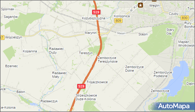 mapa Zemborzyce Tereszyńskie, Zemborzyce Tereszyńskie na mapie Targeo