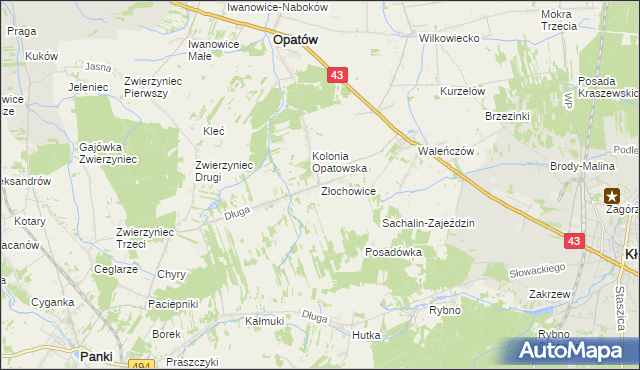 mapa Złochowice, Złochowice na mapie Targeo