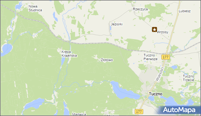 mapa Złotowo gmina Tuczno, Złotowo gmina Tuczno na mapie Targeo