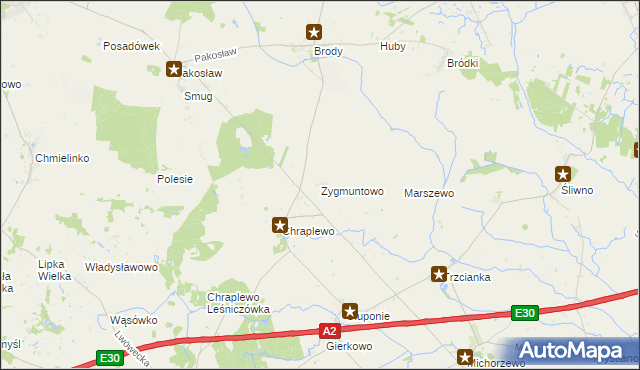 mapa Zygmuntowo gmina Lwówek, Zygmuntowo gmina Lwówek na mapie Targeo