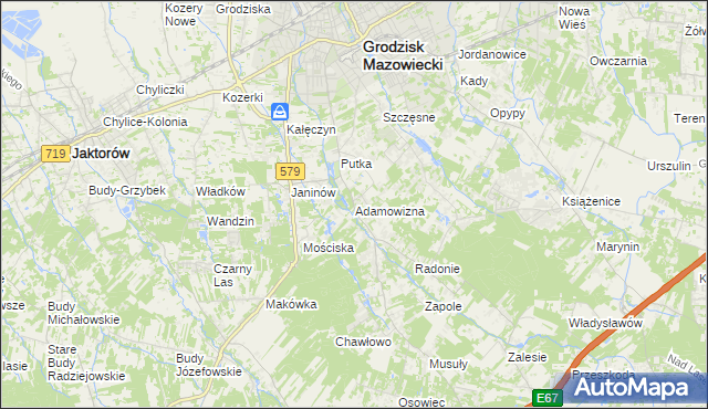 mapa Adamowizna gmina Grodzisk Mazowiecki, Adamowizna gmina Grodzisk Mazowiecki na mapie Targeo