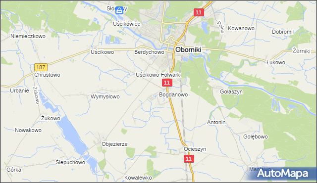 mapa Bogdanowo gmina Oborniki, Bogdanowo gmina Oborniki na mapie Targeo