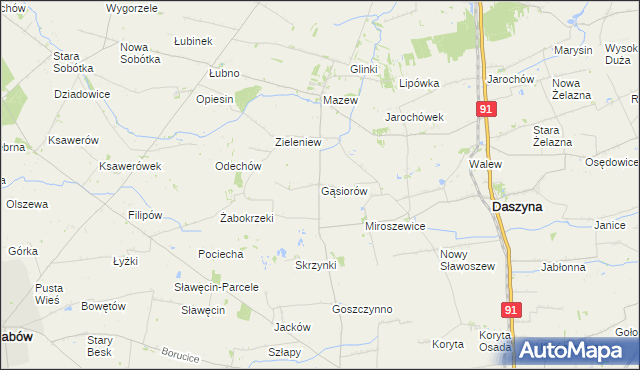 mapa Gąsiorów gmina Daszyna, Gąsiorów gmina Daszyna na mapie Targeo