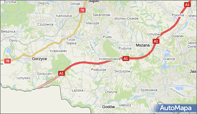 mapa Krostoszowice, Krostoszowice na mapie Targeo