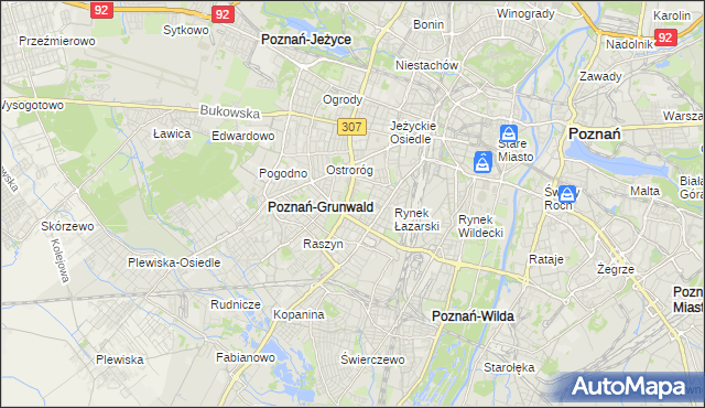 mapa Łazarz gmina Poznań, Łazarz gmina Poznań na mapie Targeo