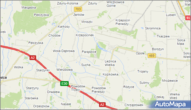 mapa Leźnica Wielka-Osiedle, Leźnica Wielka-Osiedle na mapie Targeo