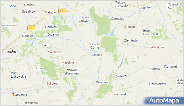 mapa Lipicze gmina Goszczanów, Lipicze gmina Goszczanów na mapie Targeo