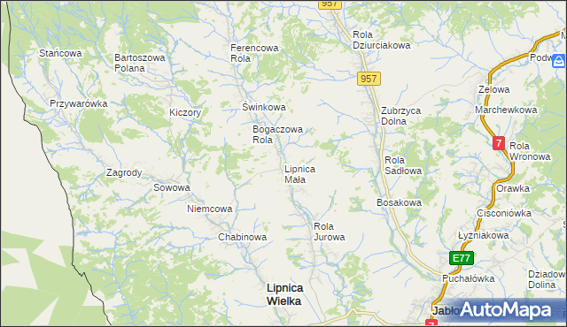 mapa Lipnica Mała, Lipnica Mała na mapie Targeo