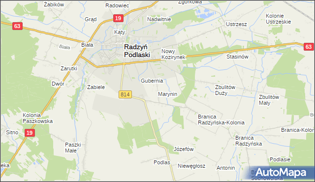 mapa Marynin gmina Radzyń Podlaski, Marynin gmina Radzyń Podlaski na mapie Targeo