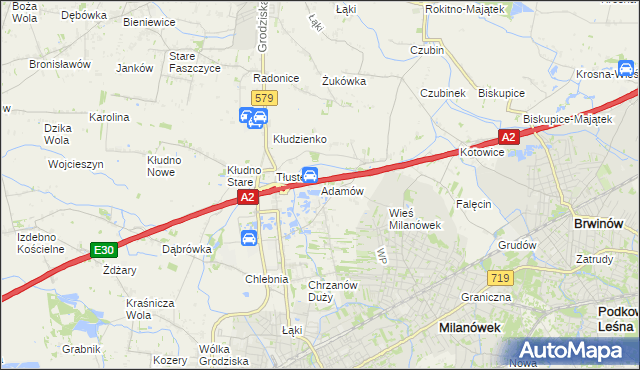 mapa Adamów gmina Grodzisk Mazowiecki, Adamów gmina Grodzisk Mazowiecki na mapie Targeo
