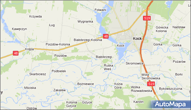 mapa Białobrzegi gmina Kock, Białobrzegi gmina Kock na mapie Targeo