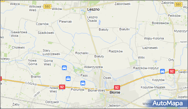 mapa Białuty gmina Błonie, Białuty gmina Błonie na mapie Targeo