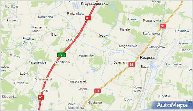 mapa Bogumiłów gmina Rozprza, Bogumiłów gmina Rozprza na mapie Targeo