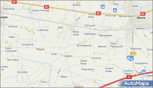 mapa Bronisławów gmina Baranów, Bronisławów gmina Baranów na mapie Targeo