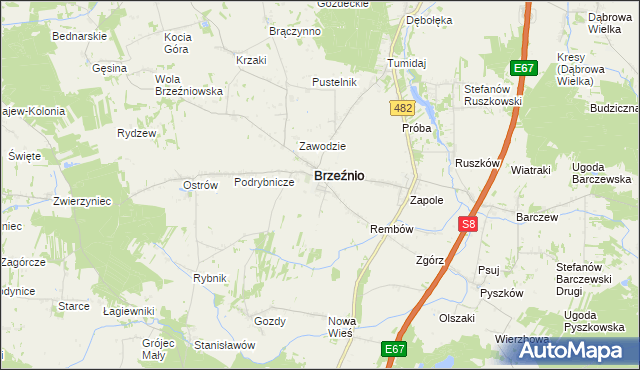 mapa Bronisławów gmina Brzeźnio, Bronisławów gmina Brzeźnio na mapie Targeo