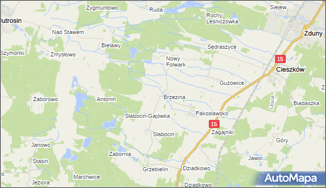 mapa Brzezina gmina Cieszków, Brzezina gmina Cieszków na mapie Targeo