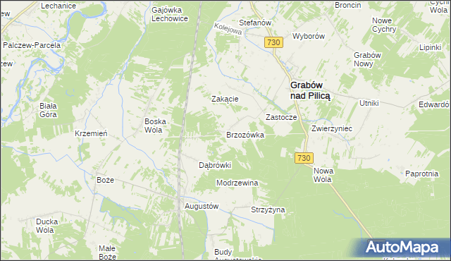 mapa Brzozówka gmina Grabów nad Pilicą, Brzozówka gmina Grabów nad Pilicą na mapie Targeo