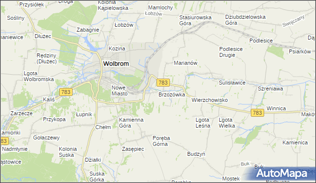 mapa Brzozówka gmina Wolbrom, Brzozówka gmina Wolbrom na mapie Targeo