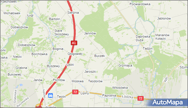 mapa Buczek gmina Brzeziny, Buczek gmina Brzeziny na mapie Targeo