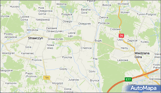 mapa Chełmce gmina Strawczyn, Chełmce gmina Strawczyn na mapie Targeo