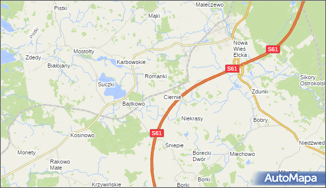 mapa Ciernie gmina Ełk, Ciernie gmina Ełk na mapie Targeo