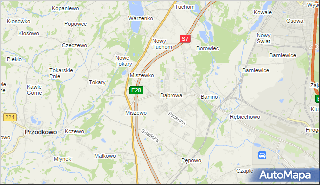 mapa Dąbrowa gmina Żukowo, Dąbrowa gmina Żukowo na mapie Targeo