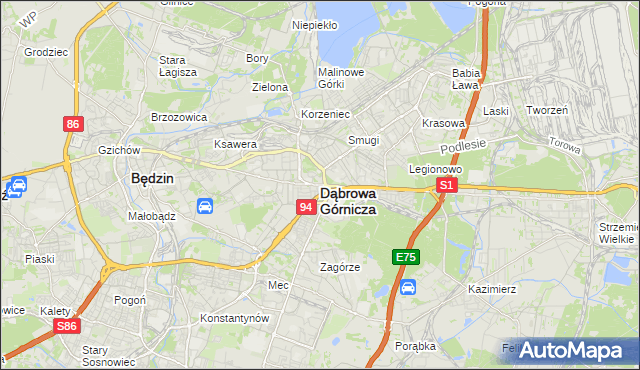 mapa Dąbrowa Górnicza, Dąbrowa Górnicza na mapie Targeo