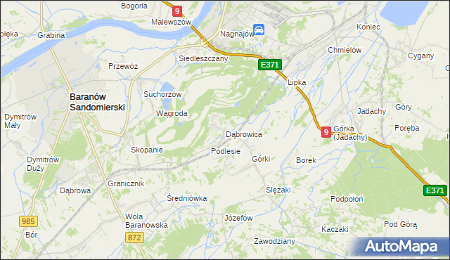 mapa Dąbrowica gmina Baranów Sandomierski, Dąbrowica gmina Baranów Sandomierski na mapie Targeo