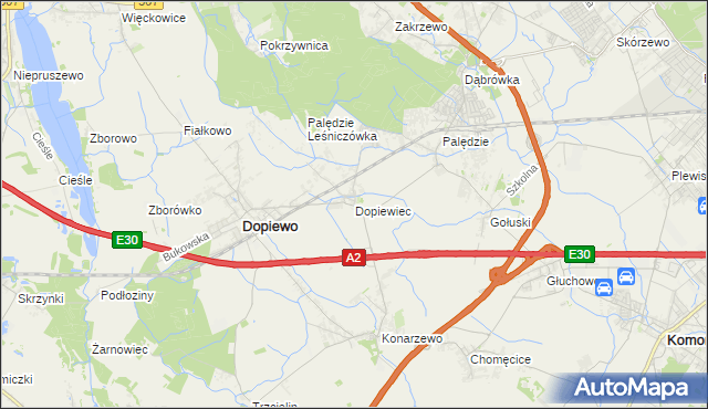 mapa Dopiewiec, Dopiewiec na mapie Targeo