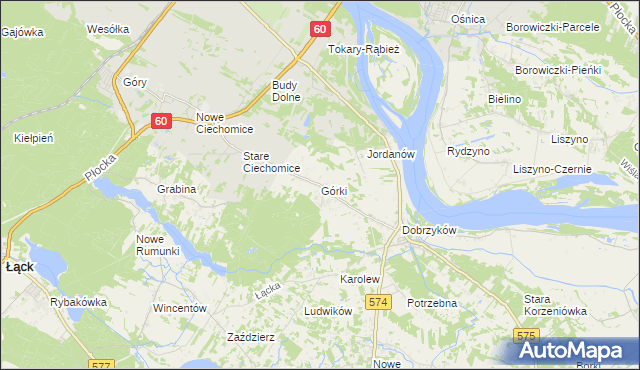 mapa Górki gmina Gąbin, Górki gmina Gąbin na mapie Targeo