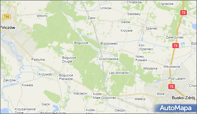 mapa Grochowiska gmina Pińczów, Grochowiska gmina Pińczów na mapie Targeo