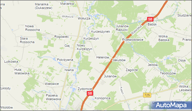 mapa Helenów gmina Rawa Mazowiecka, Helenów gmina Rawa Mazowiecka na mapie Targeo