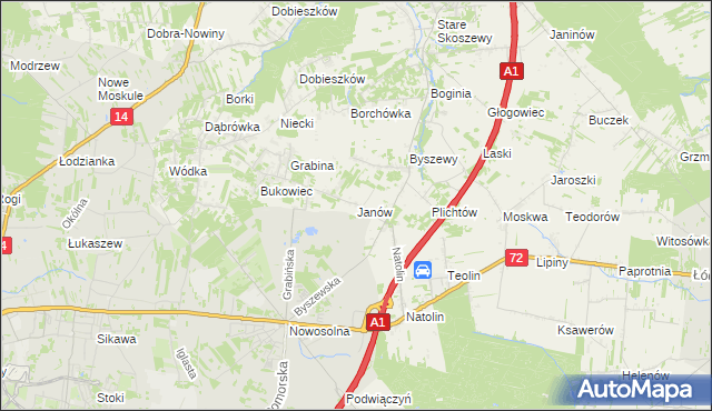 mapa Janów gmina Nowosolna, Janów gmina Nowosolna na mapie Targeo