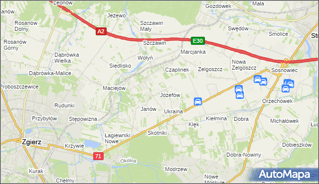 mapa Józefów gmina Zgierz, Józefów gmina Zgierz na mapie Targeo