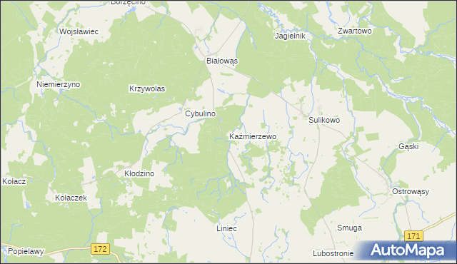 mapa Kaźmierzewo gmina Barwice, Kaźmierzewo gmina Barwice na mapie Targeo