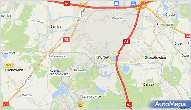 mapa Knurów powiat gliwicki, Knurów powiat gliwicki na mapie Targeo