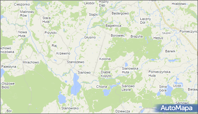 mapa Kolonia gmina Kartuzy, Kolonia gmina Kartuzy na mapie Targeo