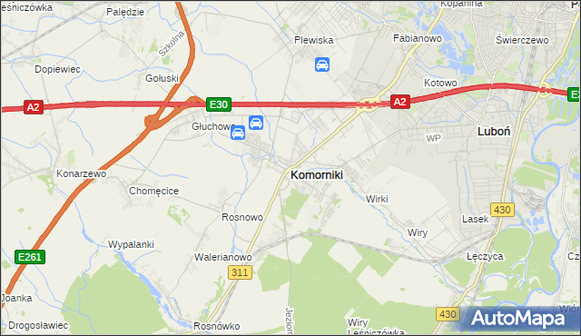 mapa Komorniki powiat poznański, Komorniki powiat poznański na mapie Targeo