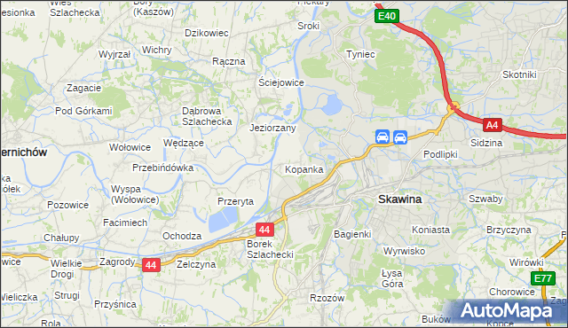 mapa Kopanka gmina Skawina, Kopanka gmina Skawina na mapie Targeo