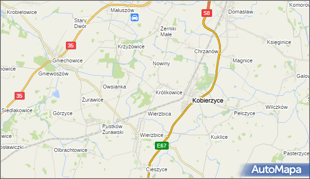 mapa Królikowice gmina Kobierzyce, Królikowice gmina Kobierzyce na mapie Targeo