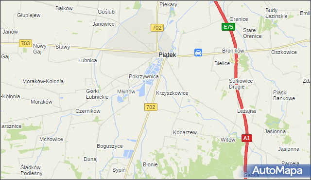 mapa Krzyszkowice gmina Piątek, Krzyszkowice gmina Piątek na mapie Targeo