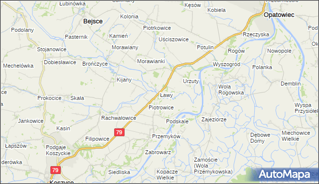 mapa Ławy gmina Opatowiec, Ławy gmina Opatowiec na mapie Targeo