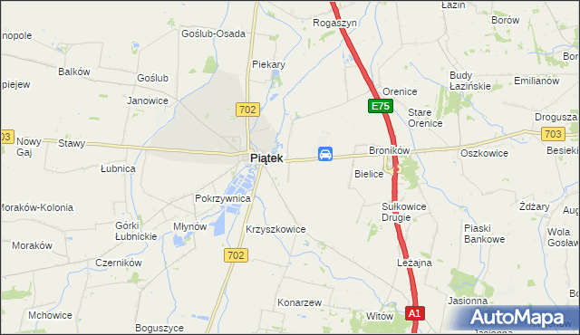 mapa Łęka gmina Piątek, Łęka gmina Piątek na mapie Targeo