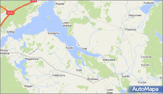 mapa Łoje gmina Kalinowo, Łoje gmina Kalinowo na mapie Targeo