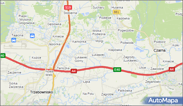 mapa Łukawiec gmina Trzebownisko, Łukawiec gmina Trzebownisko na mapie Targeo