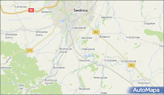 mapa Makowice gmina Świdnica, Makowice gmina Świdnica na mapie Targeo