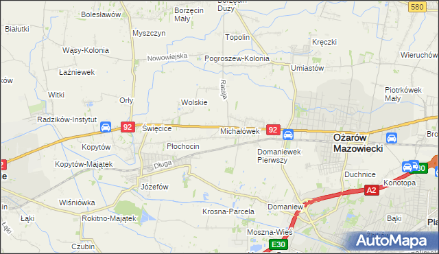 mapa Michałówek gmina Ożarów Mazowiecki, Michałówek gmina Ożarów Mazowiecki na mapie Targeo