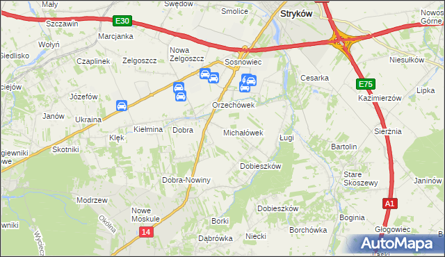 mapa Michałówek gmina Stryków, Michałówek gmina Stryków na mapie Targeo