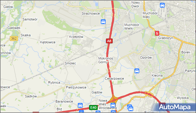 mapa Mokronos Górny, Mokronos Górny na mapie Targeo